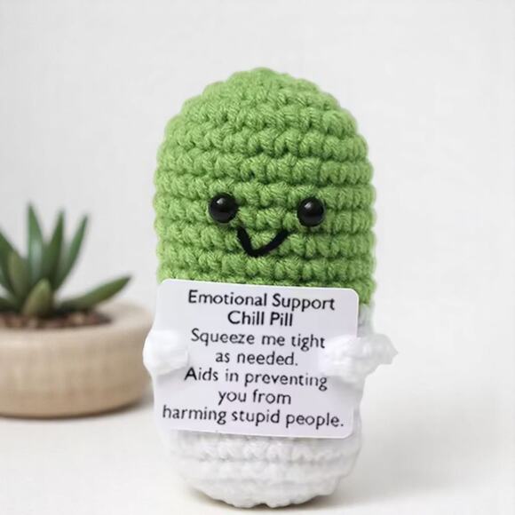 Emotional Support Chill Pill Plush Green Stress Relief Desk Buddy Funny Gift - Picture 4 of 4
